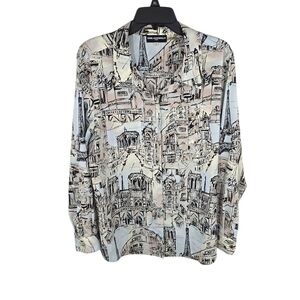 {Karl Lagerfeld} Women's Parisian City Print Button Down Shirt - Size XL